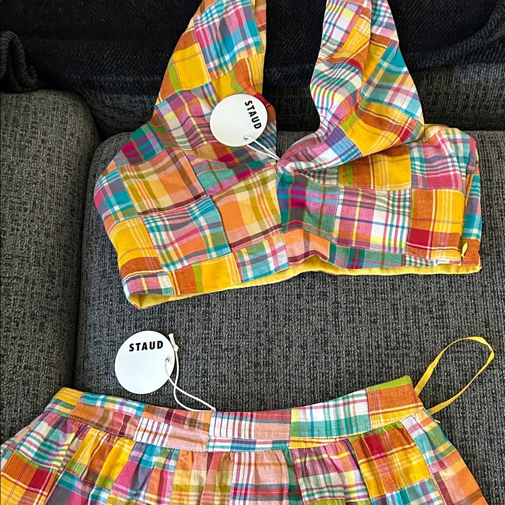 STAUD Multicolor Plaid Halter Top and Skirt - Picture 2 of 6